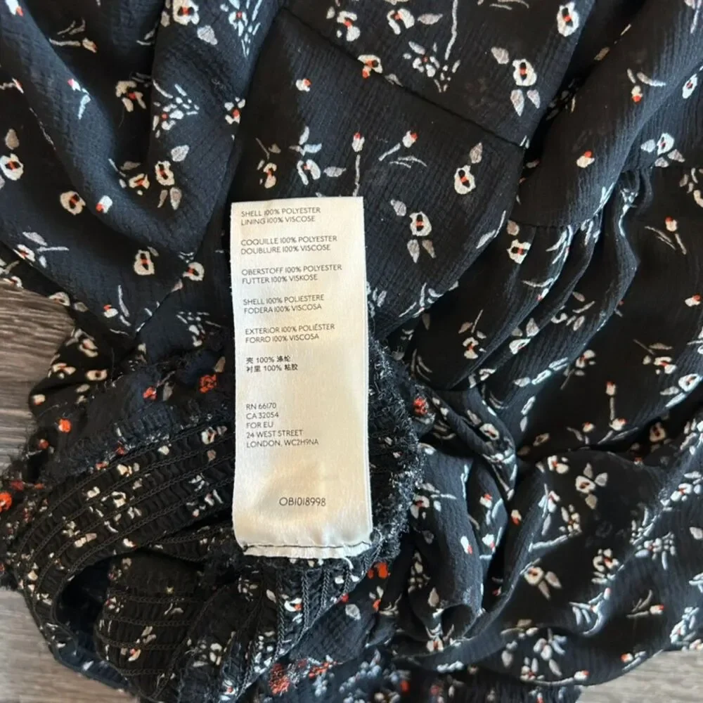 EUC Free People Lolita Floral Peasant Top Black Long Sleeve Boho Blouse Sz Small